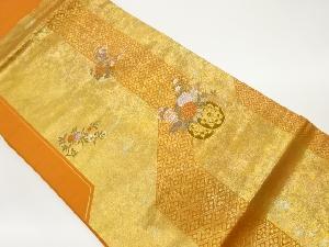 引箔御所車に花々・花菱模様織出し名古屋帯